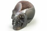 Polished Banded Agate Skull with Quartz Crystal Pocket #237047-2